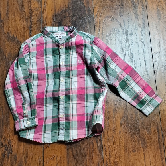 Neck & Neck set of 3 button down shirt sz 2T Pink, White, and Green plaid - Picture 2 of 16